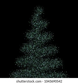Green, blue stars, sprocket, shiny confetti. Scattered little sparkling, silver, glitter balls, circles. Random stellar falling on black background. New Year Christmas background. Vector illustration.