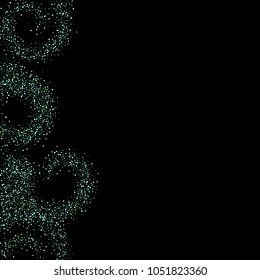 Green, blue stars, sprocket, shiny confetti. Scattered little sparkling, silver, glitter balls, circles. Random stellar falling on black background. New Year Christmas background. Vector illustration.