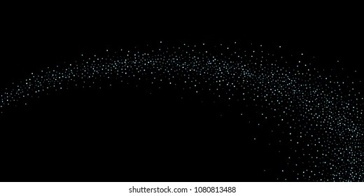 Green, blue stars, sprocket, shiny confetti. Scattered little sparkling, silver, glitter balls, circles. Random stellar falling on black background. New Year Christmas background. Vector illustration.