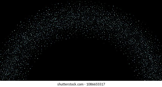 Green, blue stars, sprocket, shiny confetti. Scattered little sparkling, silver, glitter balls, circles. Random stellar falling on black background. New Year Christmas background. Vector illustration.