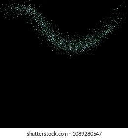 Green, blue stars, sprocket, shiny confetti. Scattered little sparkling, silver, glitter balls, circles. Random stellar falling on black background. New Year Christmas background. Vector illustration.