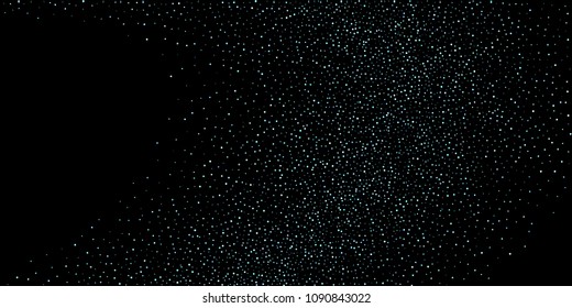 Green, blue stars, sprocket, shiny confetti. Scattered little sparkling, silver, glitter balls, circles. Random stellar falling on black background. New Year Christmas background. Vector illustration.