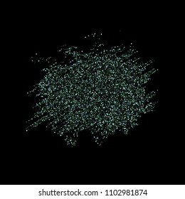 Green, blue stars, sprocket, shiny confetti. Scattered little sparkling, silver, glitter balls, circles. Random stellar falling on black background. New Year Christmas background. Vector illustration.
