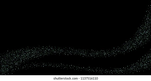 Green, blue stars, sprocket, shiny confetti. Scattered little sparkling, silver, glitter balls, circles. Random stellar falling on black background. New Year Christmas background. Vector illustration.