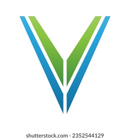 Green and Blue Striped Shaped Letter V Icon on a White Background