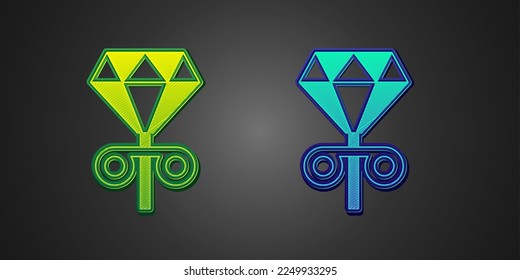 Green and blue Stud earrings icon isolated on black background. Jewelry accessories.  Vector