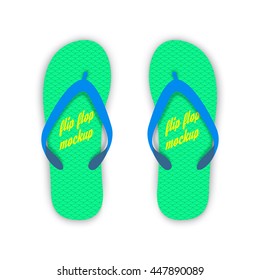 green and blue summer flip flops. vector beach sandals mock up