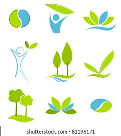 Green and blue symbols of eco life. Water and earth logo concepts