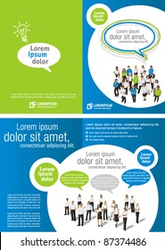 Green and blue template for advertising brochure with business people