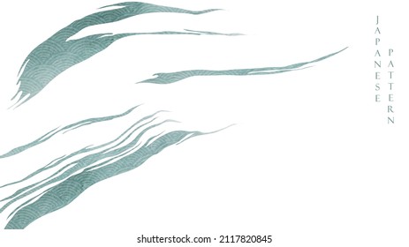 Green and blue texture background with Japanese wave pattern in vintage style. Abstract art brush stroke landscape banner design with watercolor texture vector.