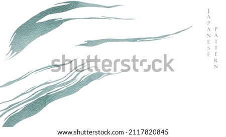 Green and blue texture background with Japanese wave pattern in vintage style. Abstract art brush stroke landscape banner design with watercolor texture vector.