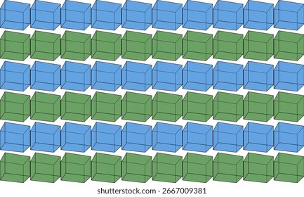 patrón de repetición sin fisuras de tira Horizontal 3D de cubo de tono verde y azul, diseño de Imagen repleto para impresión de tela o Fondo de pantalla, pared abstracta azul, cajas de ajedrez