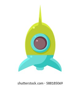 Green And Blue Toy Rocket Space Ship, Object From Baby Room, Happy Childhood Cute Illustration