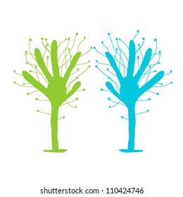 Green and blue tree hands for your design