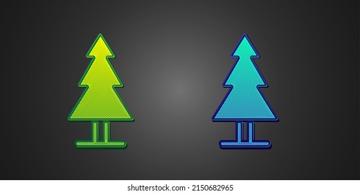 Green and blue Tree icon isolated on black background. Forest symbol.  Vector