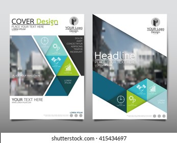 Green and blue triangle annual report brochure flyer design template vector, Leaflet cover presentation abstract flat background, layout in A4 size