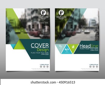 Green and blue triangle business annual report brochure flyer design template vector, Leaflet cover presentation abstract geometric background, modern publication poster magazine, layout in A4 size