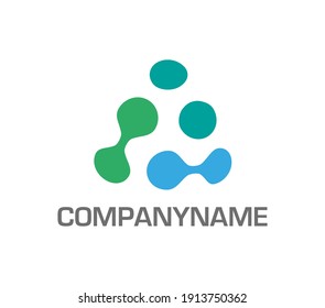 Green and blue triangle made of disconnected and connected dots. Ready logo