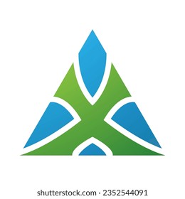 Green and Blue Triangle Shaped Letter X Icon on a White Background