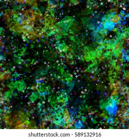 Green, blue triangles and circles. Abstract seamless texture