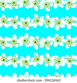 Green and Blue tropical frangipani seamless pattern.