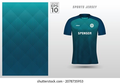 Green Blue T-shirt Sport Design Template With Line Halftone Pattern For Soccer Jersey. Sport Uniform In Front View. Tshirt Mock Up For Sport Club. Vector Illustration.