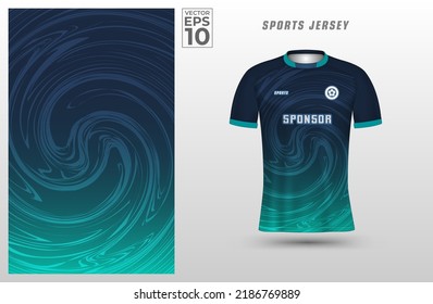 Green blue t-shirt sport design template with abstract liquid pattern for soccer jersey. Sport uniform in front view. Tshirt mock up for sport club. Vector Illustration