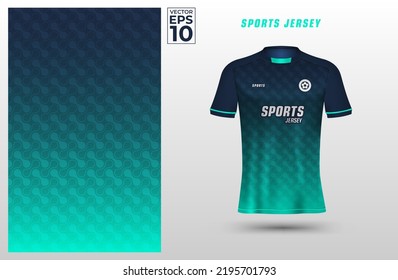 Plantilla de diseño deportivo de camisetas azul verde con patrón de metabolas geométricas para la camiseta de fútbol. Uniforme deportivo en la vista frontal. La camiseta se burla del club deportivo. Ilustración vectorial