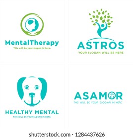 
green blue turquoise circle hand silhouette face people leaf dog anchor logo design concept suitable for medical healthcare Pharmaceutical animals industrial 
