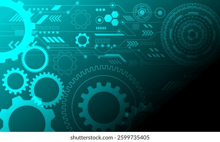 green blue turquoise cog and lines circuit electronic cyberspace connection with shine light abstract high technology background