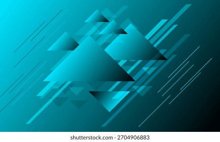 Verde Azul Turquesa Triángulo Flecha Ciberespacio Alta Tecnología con Brillo Luz de Fondo Abstracto