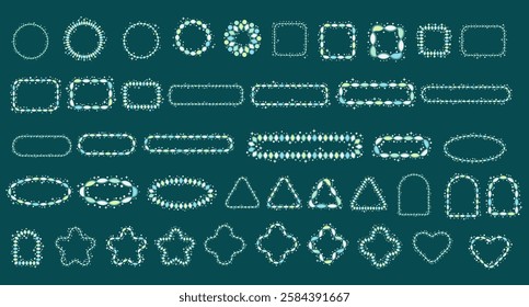 Green and blue twisted geometric frame set. Vector illustration.