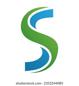 Green and Blue Twisted Shaped Letter S Icon on a White Background