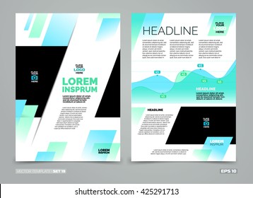Green and Blue Vector Leaflet Brochure Flyer template flat design. Book cover layout design. Abstract blue presentation templates