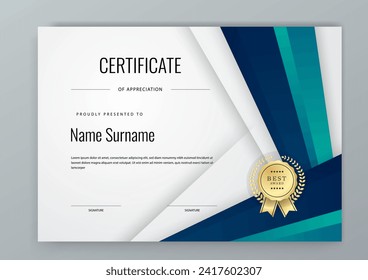 Green and blue vector professional and modern award corporate certificate design template