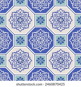Green and blue vector seamless tiles pattern. Ornament, Traditional, Ethnic, Arabic, Turkish, Indian motifs. Great for fabric and textile, wallpaper, packaging design or any desired idea.