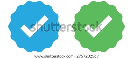 Green and blue verified tick icon set . Approved check mark icon . Verified badge sign . Vector illustration