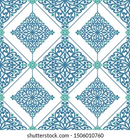 Green and blue vintage vector seamless pattern, wallpaper. Elegant classic texture. Luxury ornament. Royal, Victorian, Baroque elements. Great for fabric and textile, wallpaper, or any desired idea.