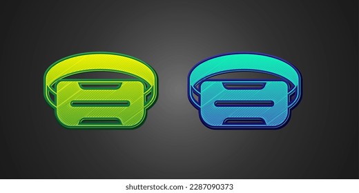 Green and blue Virtual reality glasses icon isolated on black background. Stereoscopic 3d vr mask. Optical head mounted display.  Vector