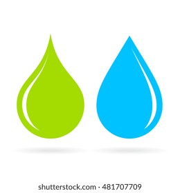 Green and blue water drops vector illustration isolated on white background. Water drop sign. Water drop esp10 icon. Water drop illustration.