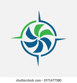 green blue water wind spinning turbine logo design vector illustrations