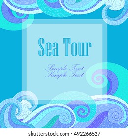Green and blue waves on card