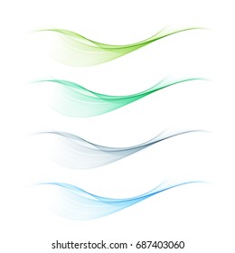 Green and blue waves. Set of abstract waves.Vector transparent,smooth waves.