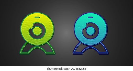 Green and blue Web camera icon isolated on black background. Chat camera. Webcam icon.  Vector