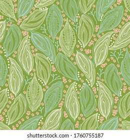 green blue white allover leaf doodle background design