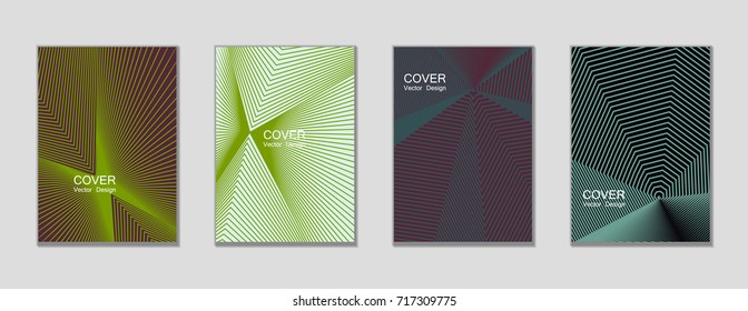 Green, blue, white halftone angles vector cover template with lines. Tech background, title places. Vector journal design covers geometric shape background set, halftone lines hipster set.