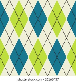 Green, Blue And White Seamless Argyle Pattern