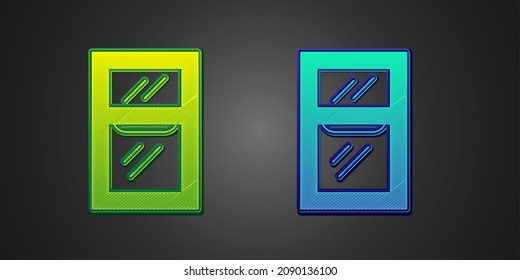 Green and blue Window in room icon isolated on black background.  Vector