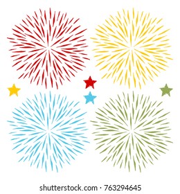 Green, Blue, Yellow and Red  Vector Sunburst Flowers and stars
