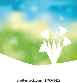 Green, blue and yellow spring background with sunlight
